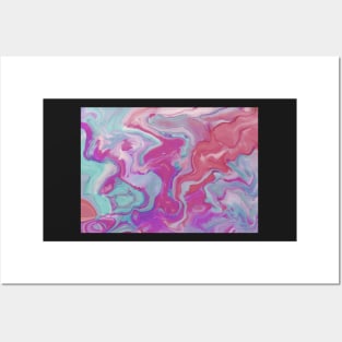 Pretty Pink and Turquoise Liquid Marble Ink Posters and Art